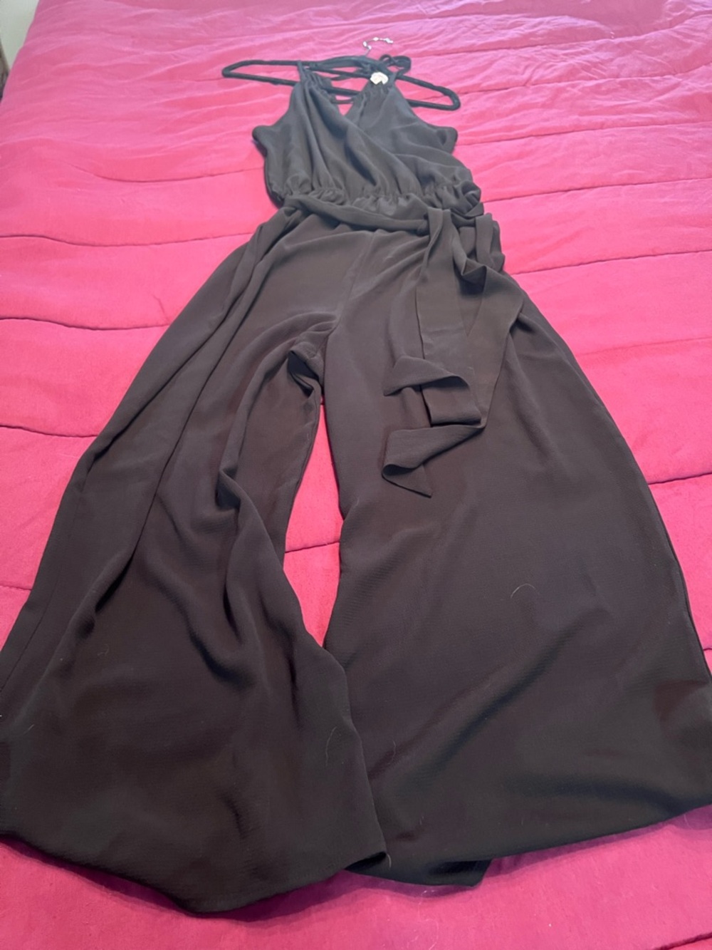 Candies Black Wide-Leg Jumpsuit with Waist Tie M